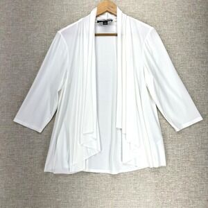 R & M Collection Jacket Womens Large White Open Front Draped‎ 3/4 Sleeve Knit